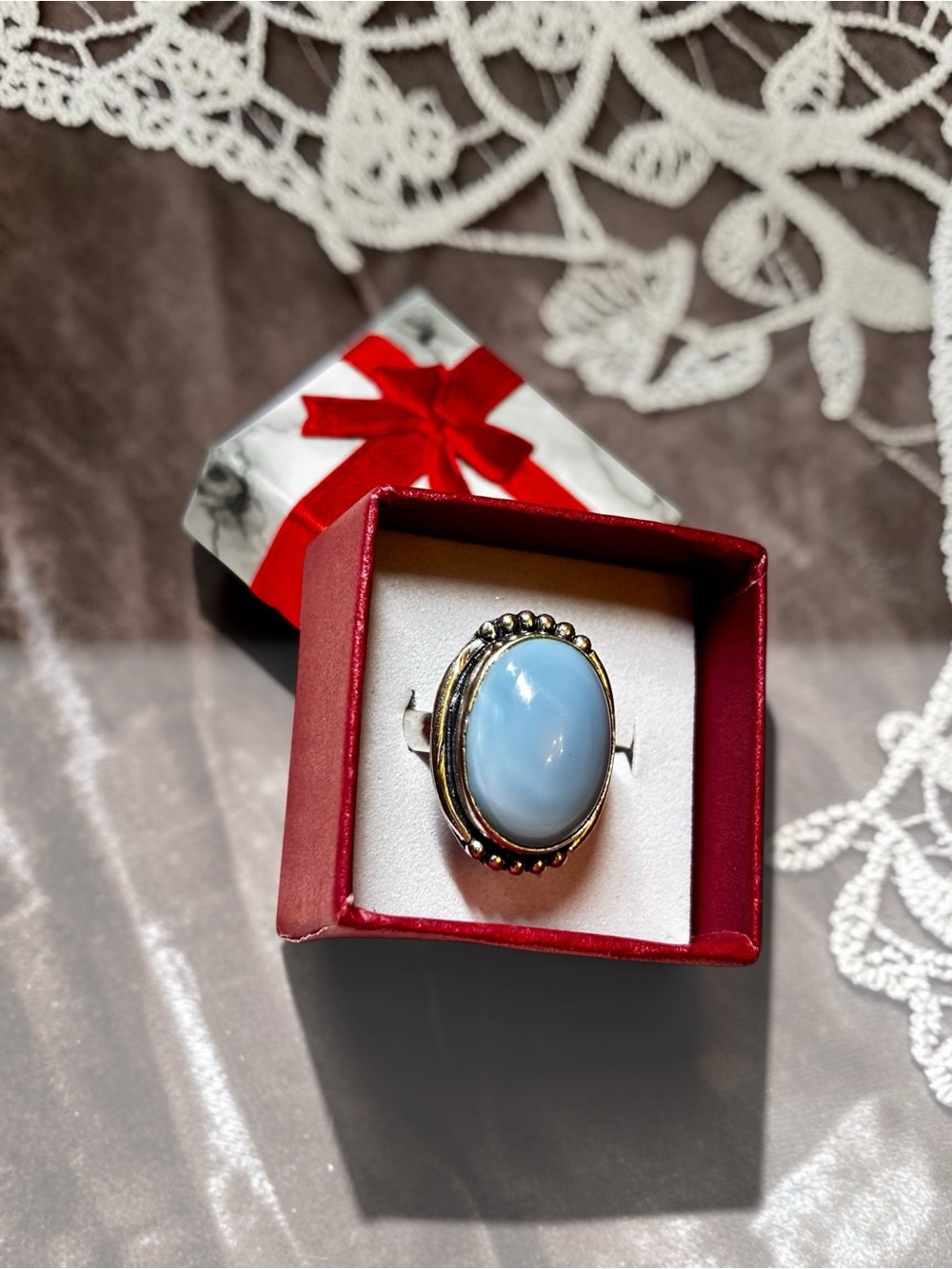Vintage-Style Blue Banded Agate Ring - adjustable
